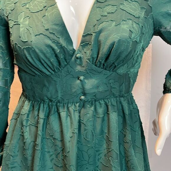 Cupshe Emerald Lace Mini Dress Long Sleeve Floral Print A Line Dress L RefCPS079 - Picture 12 of 13